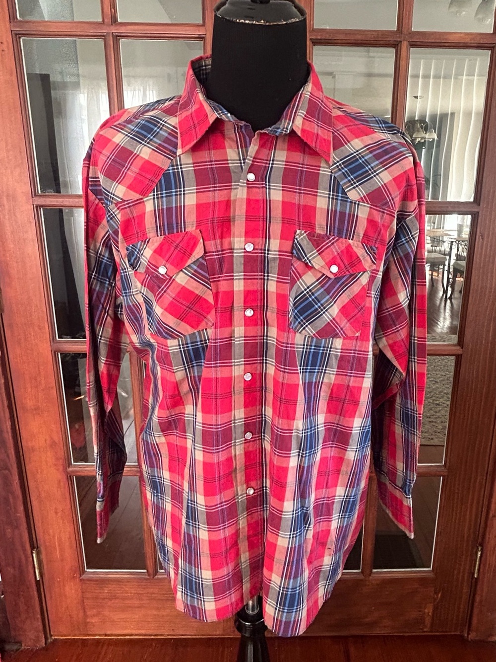 Vintage Sheplers Western Shirt Plaid Pearl Snap Long Sleeve Large 80s XXL